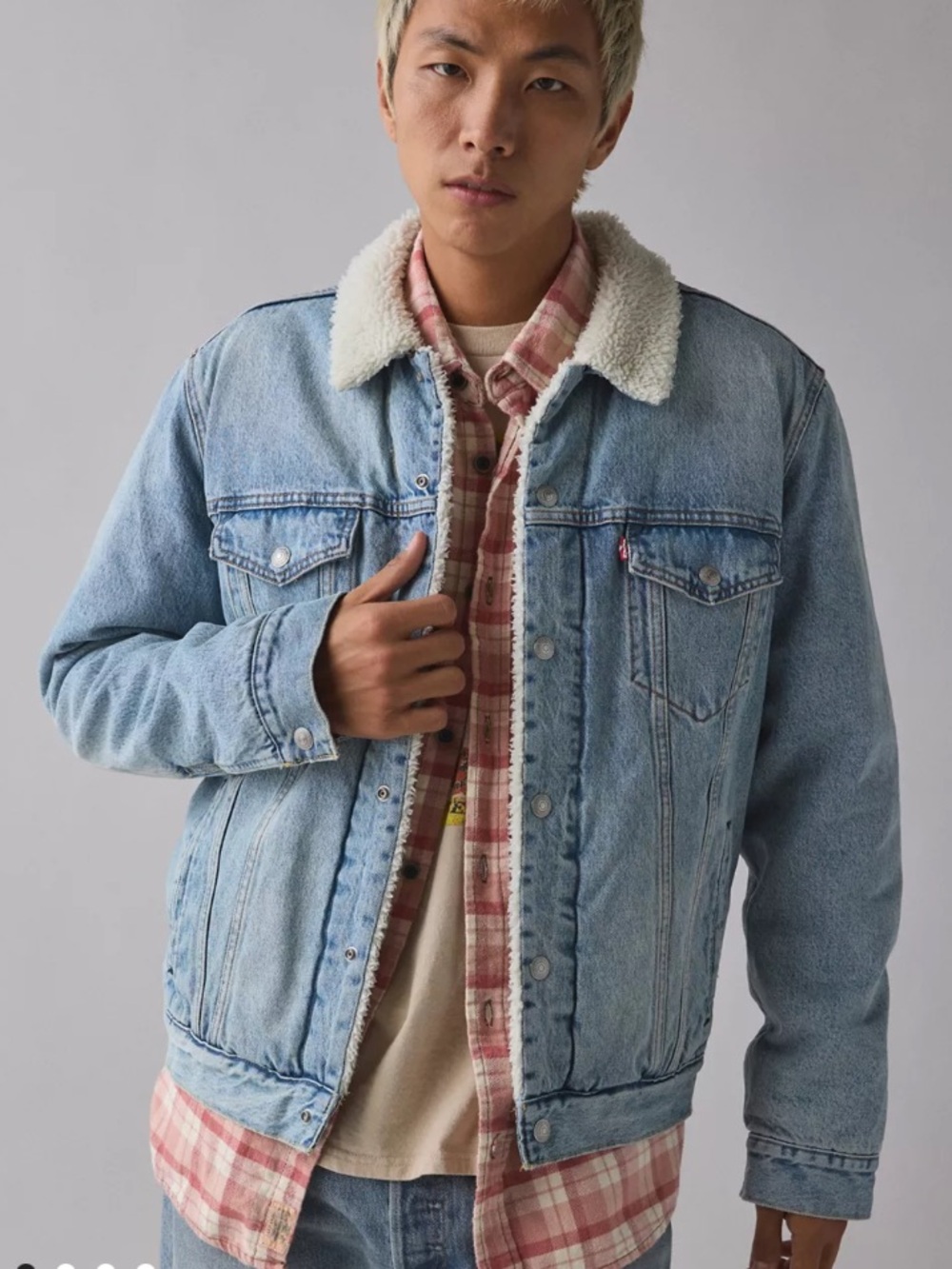 Levi's Light Blue Denim Trucker Jacket with White Sherpa Collar
